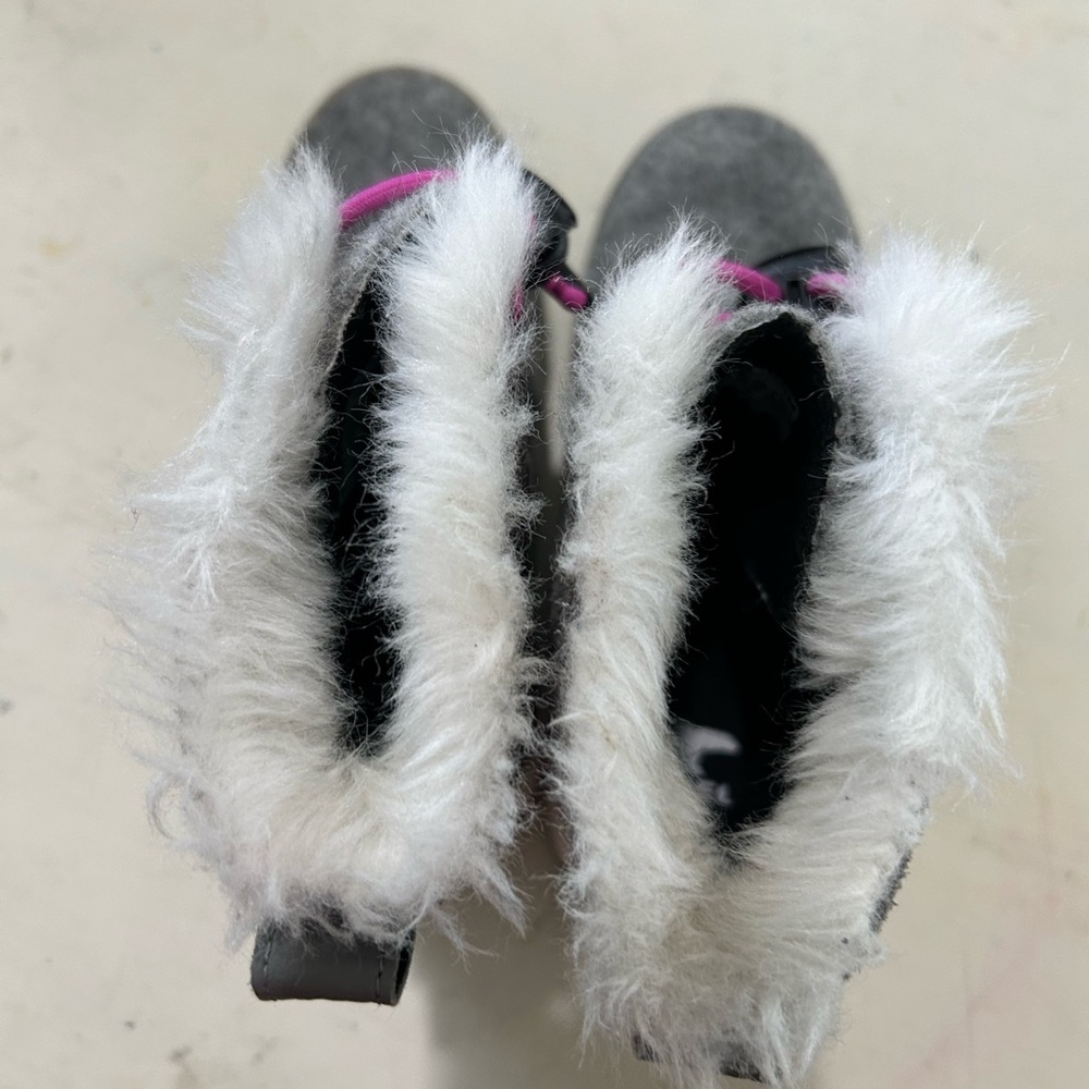 Sorel‎ Explorer Youth Lace Boots Waterproof Gray Pink Fur Trim Size 1 Girls EUC - Picture 6 of 12
